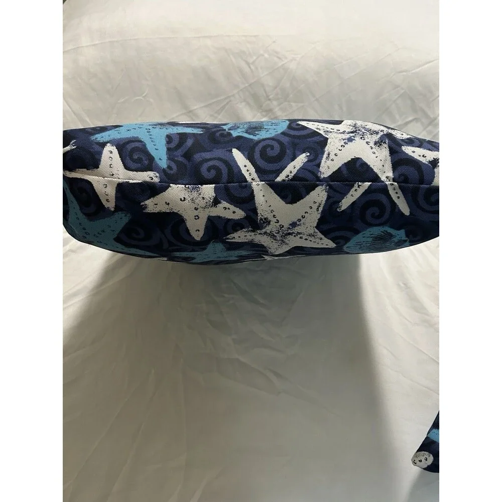 Set of 2 Blue & White Coastal Starfish Square Throw Pillows 18x18 Sewn Closed